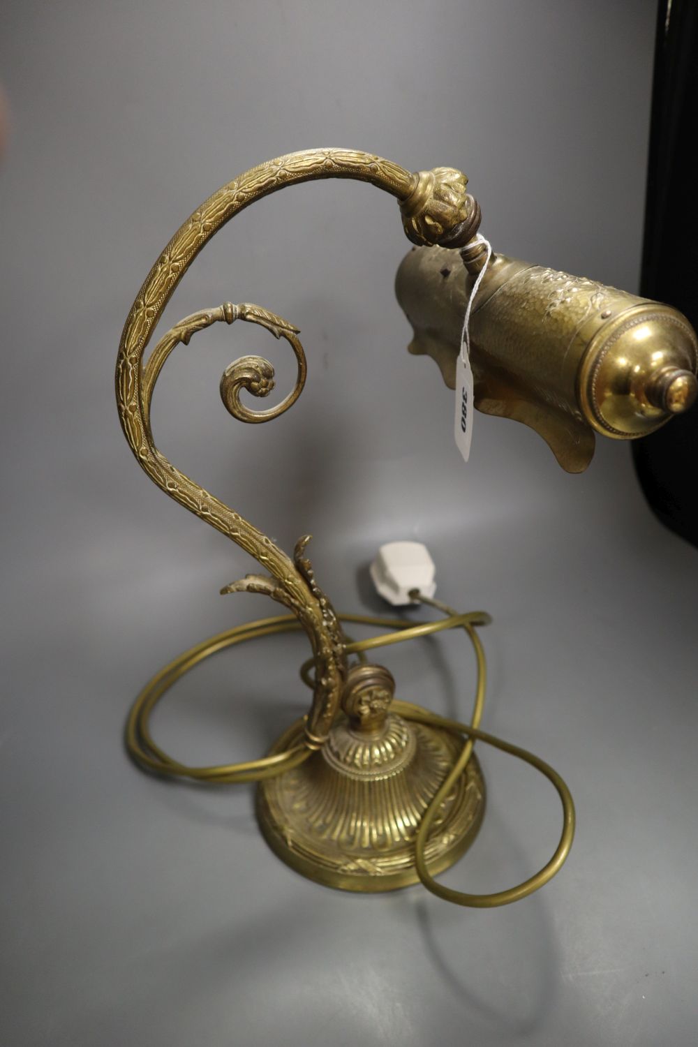 A 19th century brass desk lamp, height 36cm